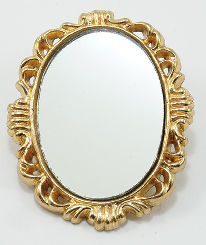 Dollhouse Miniature Oval Mirror, Brass